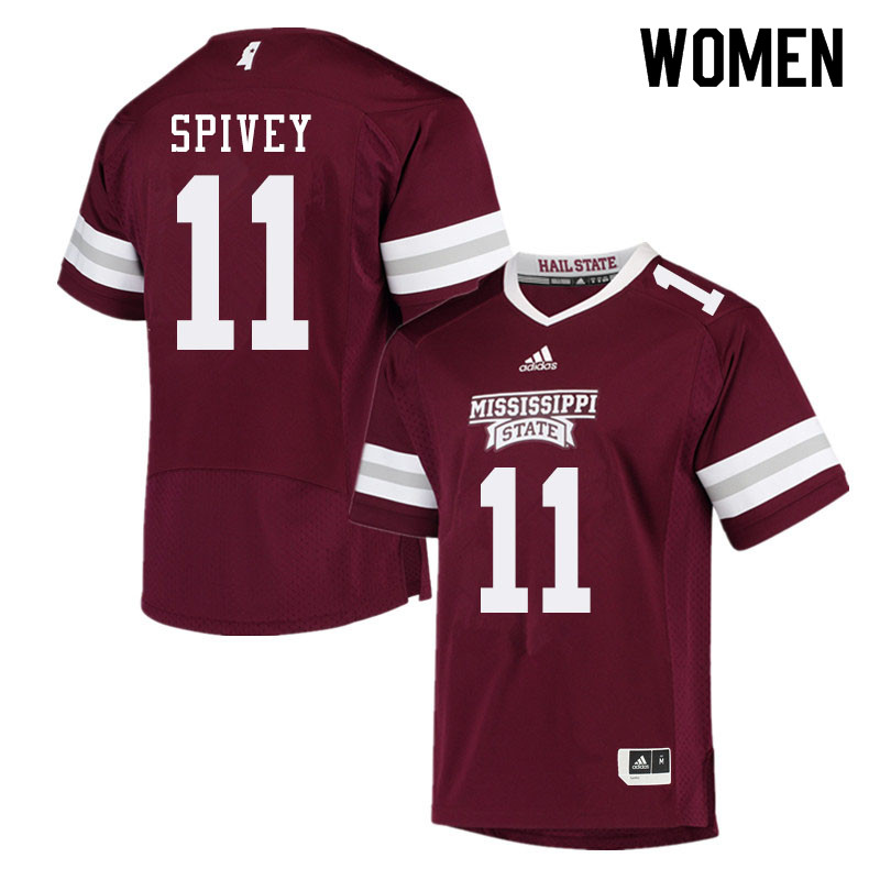 Women #11 Geor'quarius Spivey Mississippi State Bulldogs College Football Jerseys Sale-Maroon